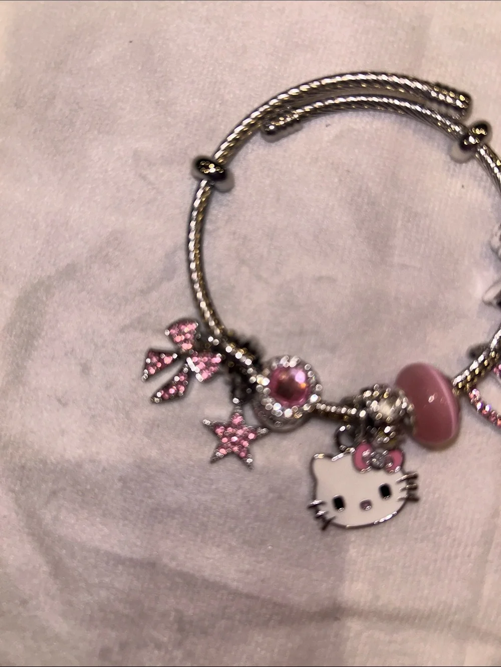 Hello Kitty Silver-Tone Bracelet with Pink Charms new